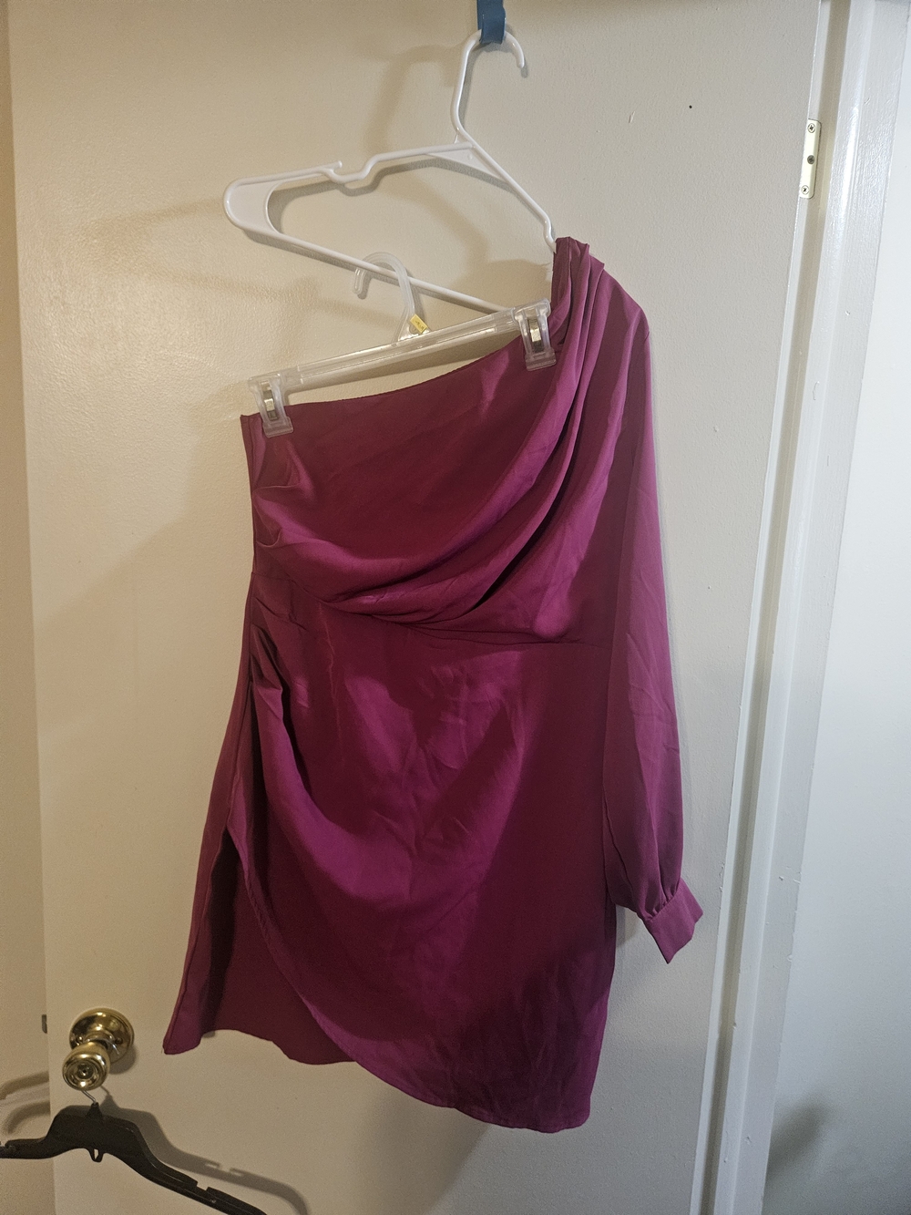 SHEIN One-Shoulder Draped Magenta Dress